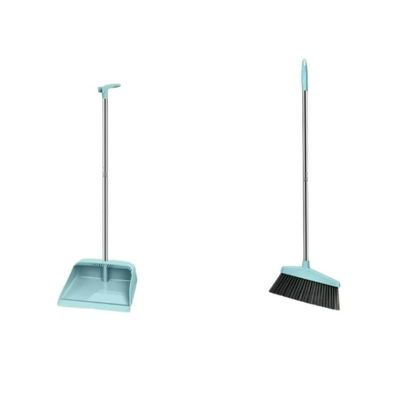 Upgrade Broom with Dustpan Combo Set,48" Long Handle Stiff Broom Bristles with Heavy Duty Dust Pan,Indoor Outdoor Easy Sweeping for Kitchen Lobby Garage Home