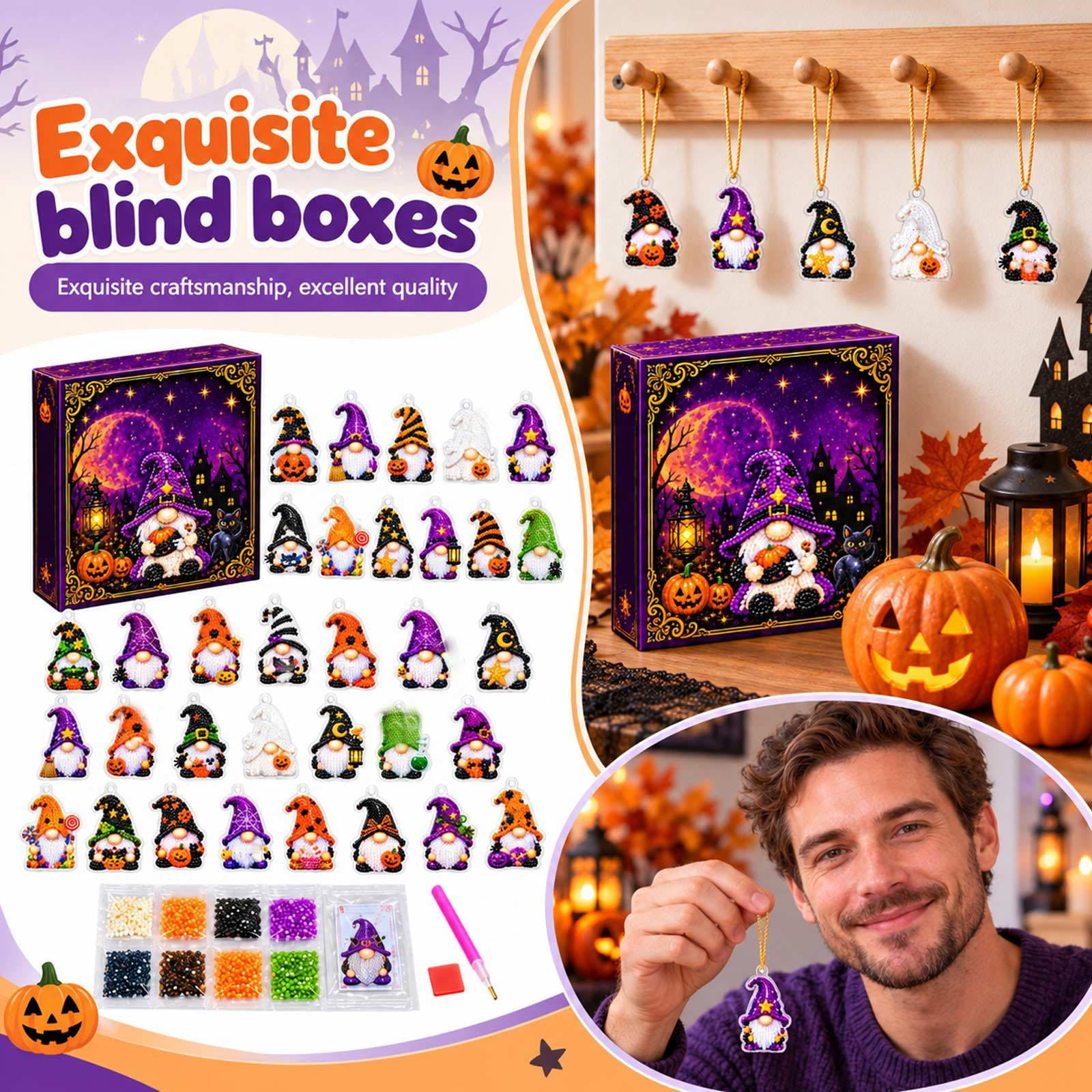 Halloween Diamond Painting Kit with 30 Pcs Ornaments Diy Bead Craft Set for Kids Ages 4-8 Advent Calendar Activity