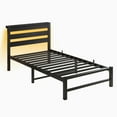 thumbnail image 5 of Tcbosik Twin Size Metal Bed Frame with LED Lights & Charging Station, Platform Bed with Wood Headboard, No Box Spring Needed, Black, 5 of 8