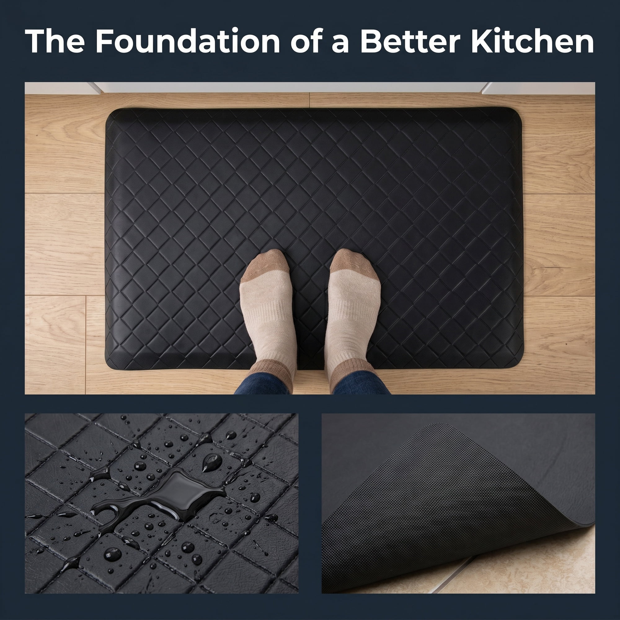 Unique Bargains Geometric Anti-fatigue Waterproof Oil-proof Floor Pads Black 28" x 17"