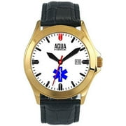 Aquaforce  Deluxe Leather Strap Analog Watch - Stainless Steel Gold Case