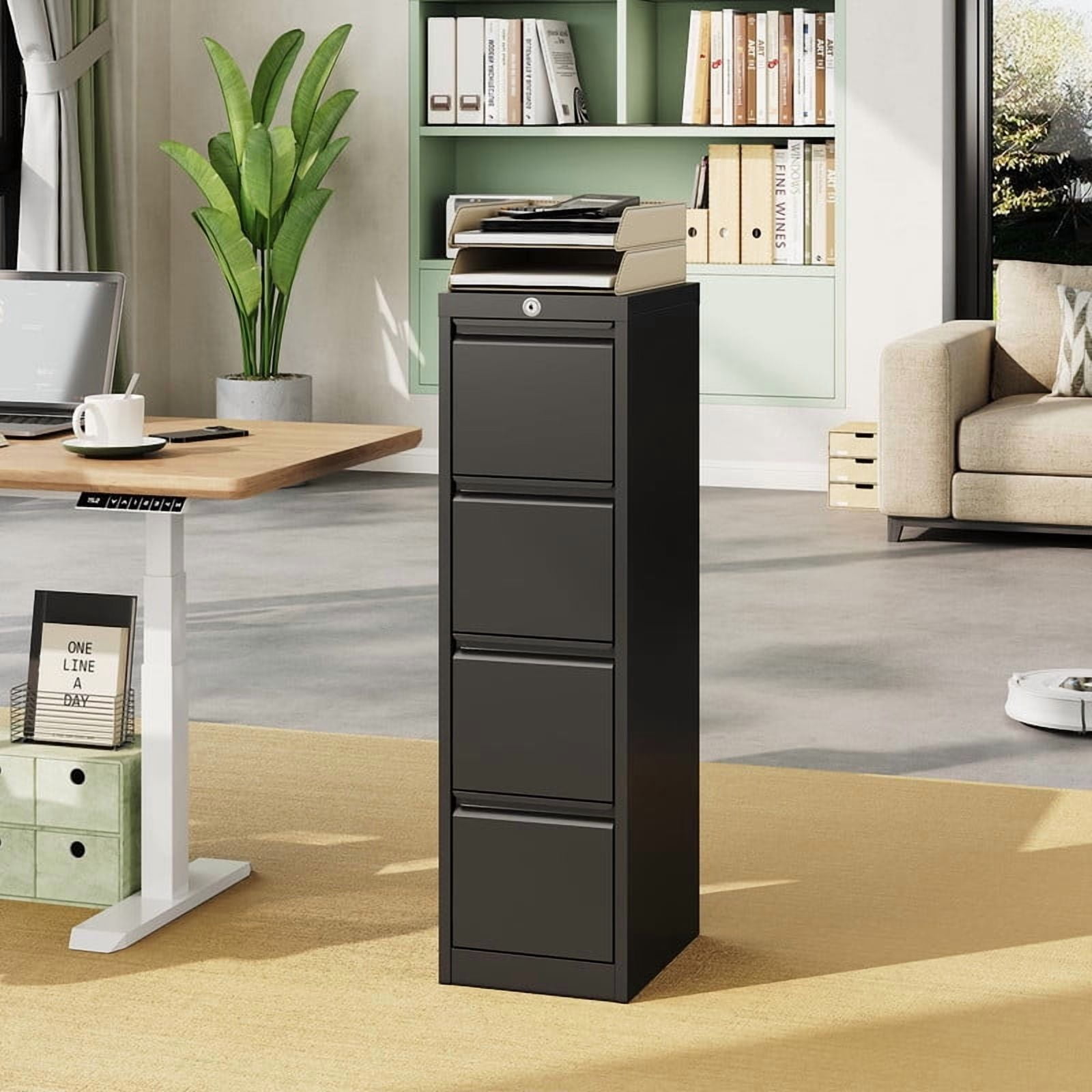 Towallmark 4 Drawer File Cabinet With Lock,&nbsp;Vertical Metal Filing Cabinet For Letter/Legal/A4/F4 Documents, Heavy Duty Locking File Storage Cabinet For Home Office, Black