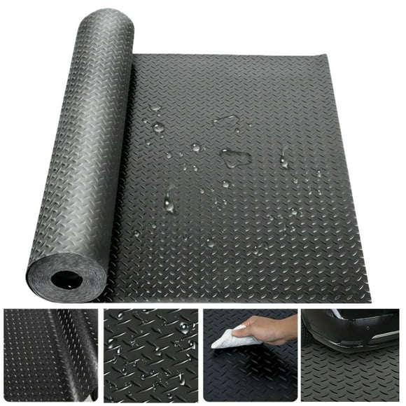 IAJXWI Diamond Plate Rubber Flooring Rolls, 16.4 x 3.3 ft Garage Floor Mats, Floor Protector for Under Car, Boats, Workshop, Black