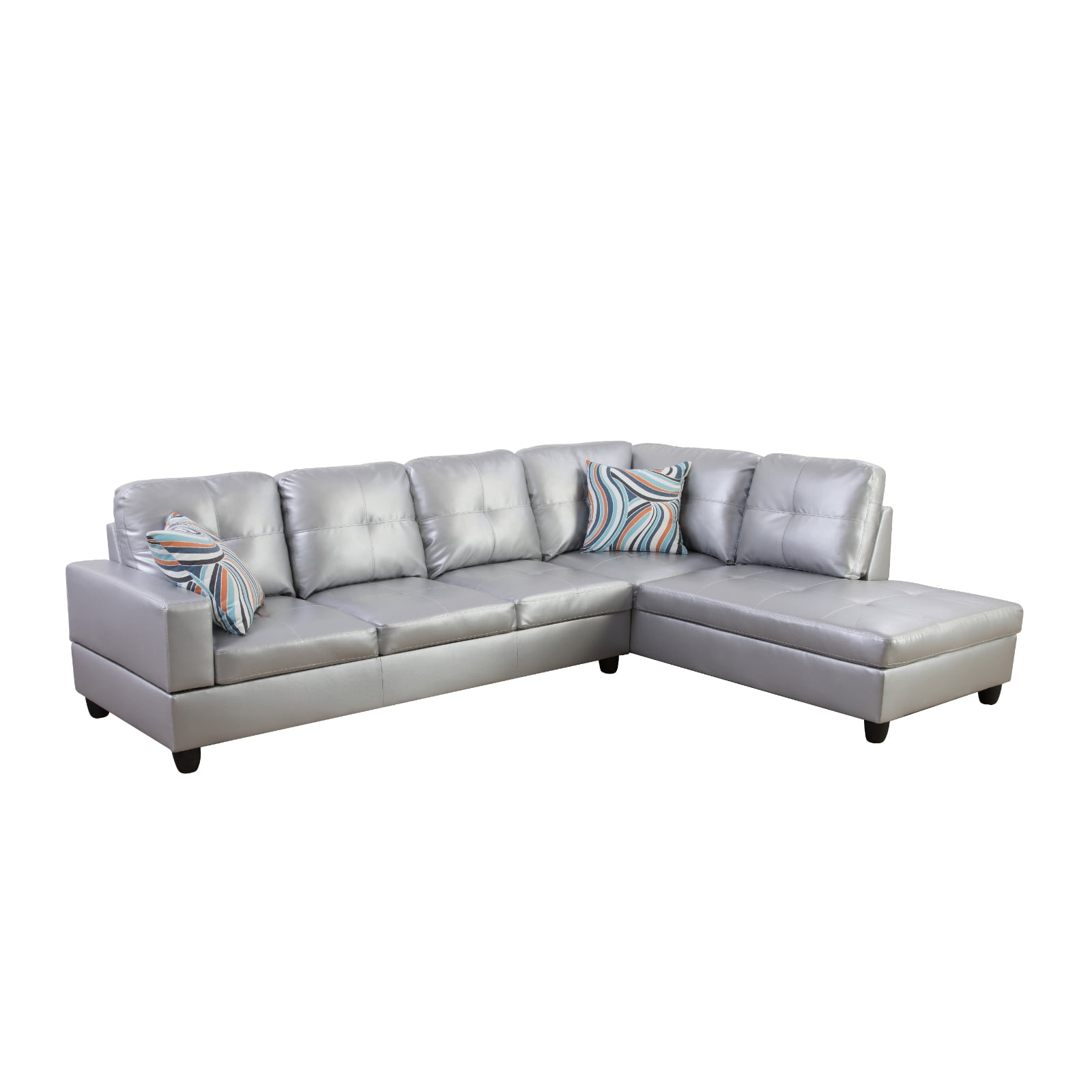 Hommoo L Shaped Sectional Couches and Sofas, 4-Seat Semi Semi PU Synthetic Leather Sectional Sofa Sets, Modern Living Room Furniture Sets, 17.5'' Back Height, Silver White(No Ottoman)