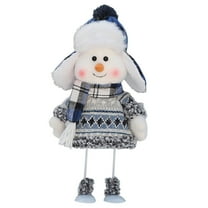 Blue Christmas Snowman Doll - Cute Rocking Fabric Snowman Figurine for Table Top Decor, Winter Holiday Home Decoration Gift for Family