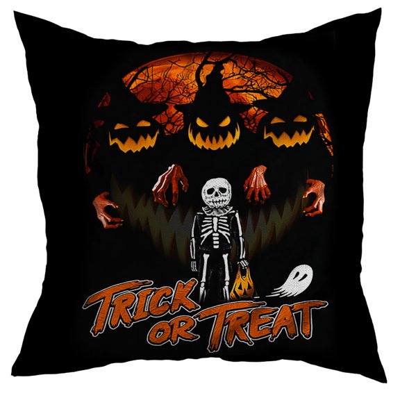 Halloween Pillows, Halloween Decoration Trick or Treat Creepy Skeleton Halloween Moon Pillow Insert, 17X17