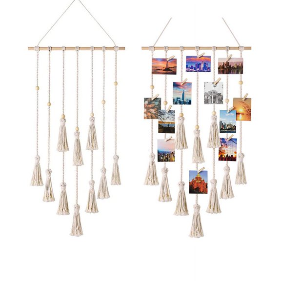 2Pcs Hanging Photo Display boho bedroom decor teenage girl room decor Birthday Gifts for Grandma gift for mom Grandma's Gifts Photo Holder with 10 Wood Clips