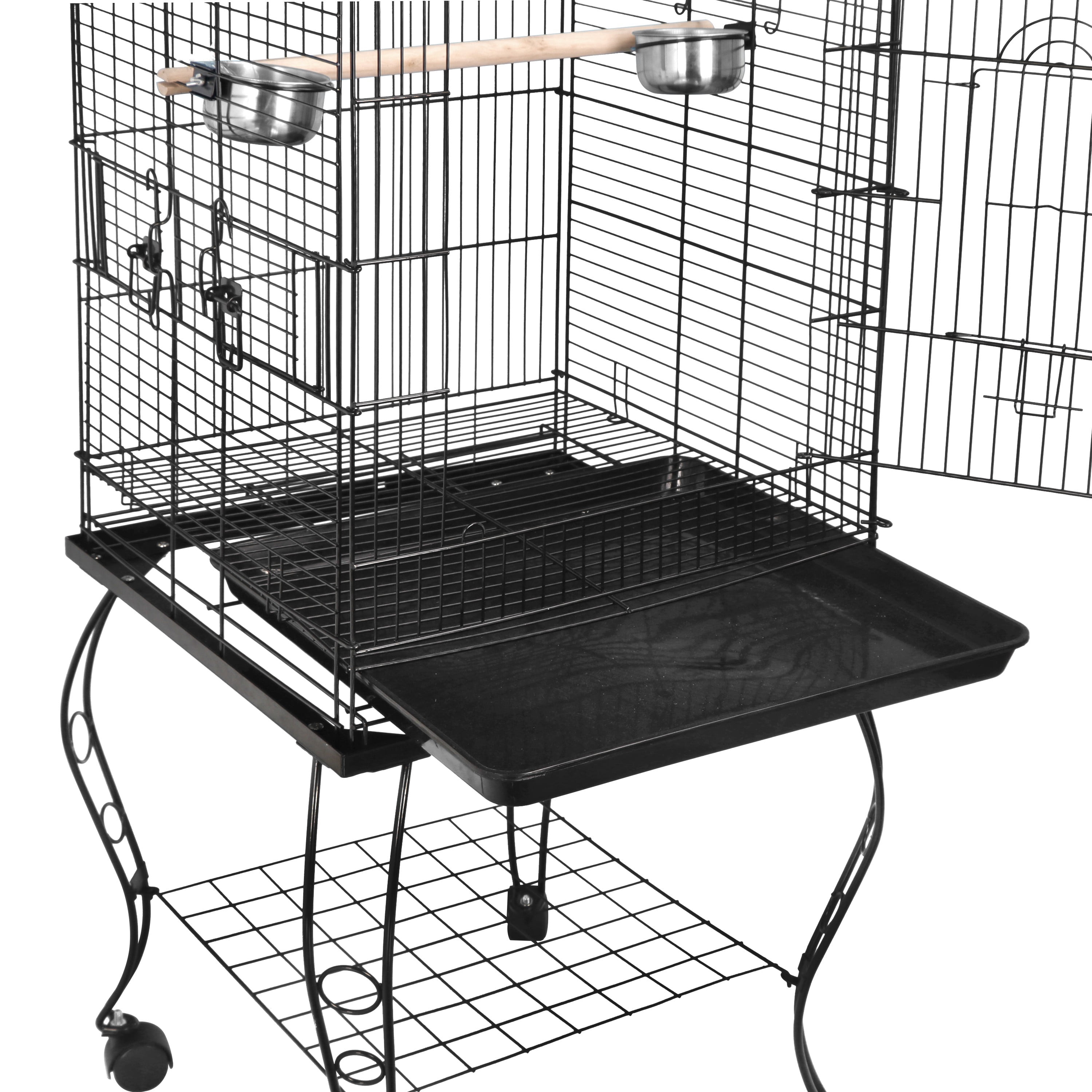 ZENSTYLE 63.9" Rolling Bird Cage Detachable Stand Metal Frame Medium Brid House, Black