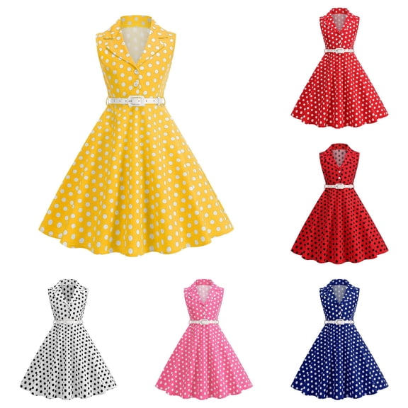 FYDUU 1950S Polka Dot Dress for Girls Summer Dresses Elegant Sleeveless Vintage A-Line Swing Party Dress Casual Sundress 5-6 Years