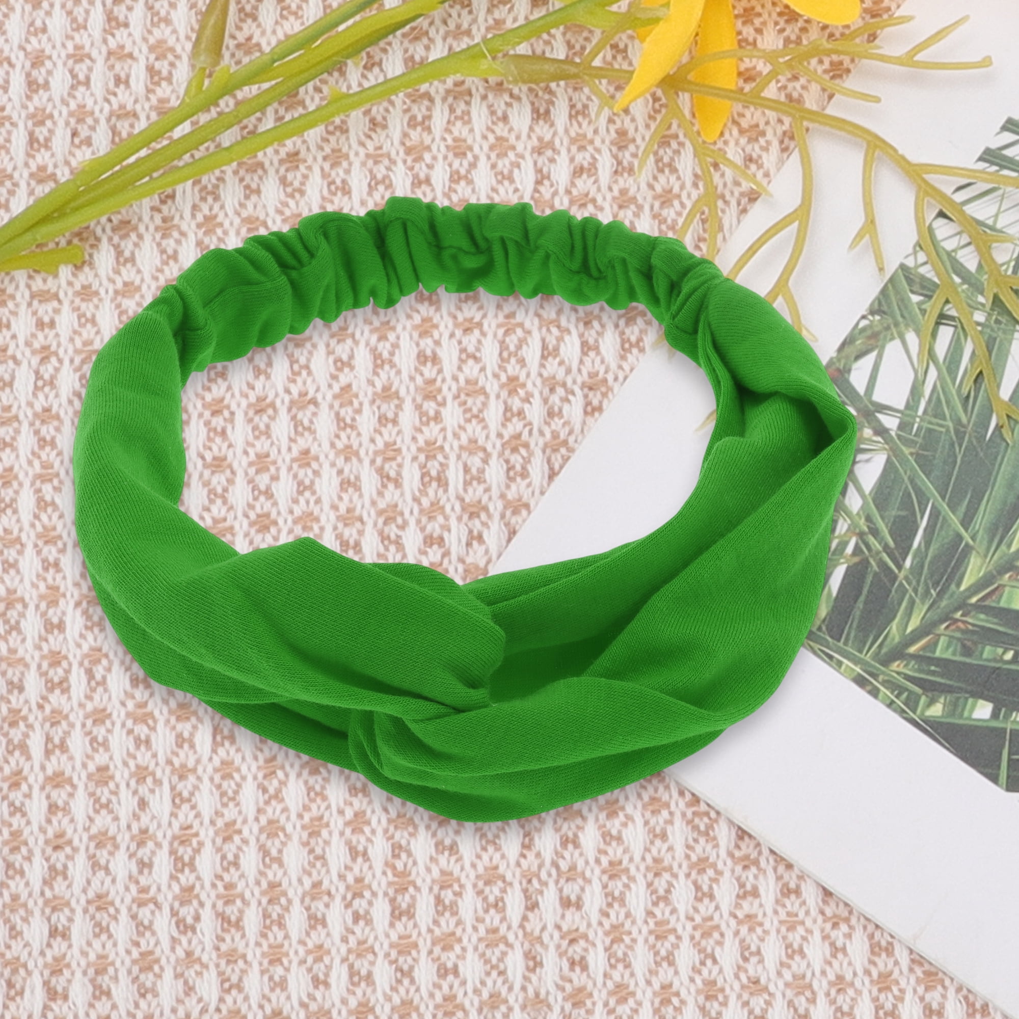 Unique Bargains Stylish Simple Solid Elastic Cross Headwrap Grass Green