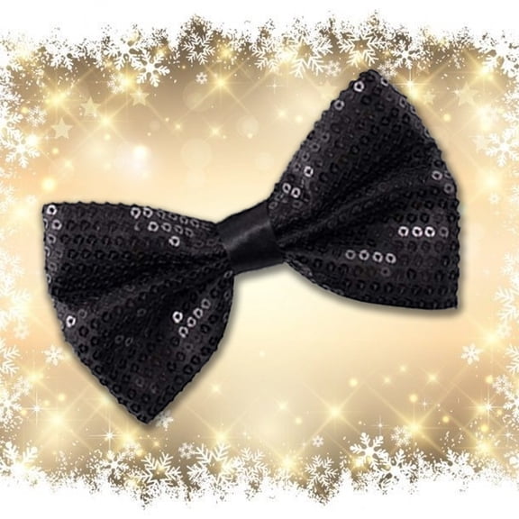Tie Bow Tie for Stage Performances by Adults and Children - Luminous Solid Color Sequin Bow Tie for Men Women and Kids, Black, One Size