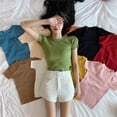 thumbnail image 3 of Women's Fashion O Neck Solid Short Sleeve Knitted Sexy Slim Pullover T-Shirt, 3 of 5