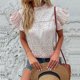 thumbnail image 2 of Mujeres camiseta ruffle manga corta leopardo patrón verano blusa para las mujeres al aire libre albaricoque L, 2 of 6