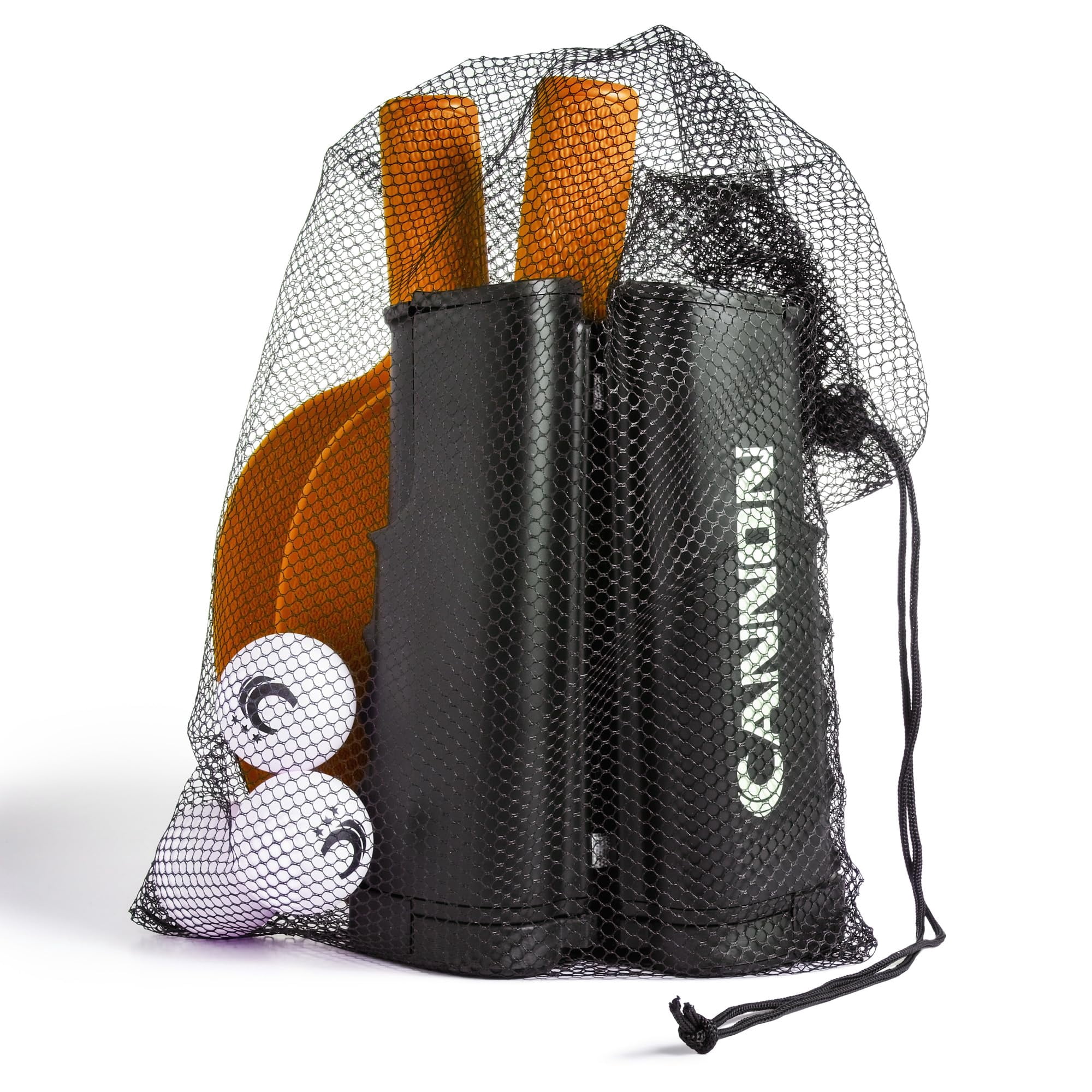 Cannon Sports Table Tennis Set – 2 Unbreakable Paddles, 6 3-Star Balls, Retractable Net & Carry Bag – Clamp-On Portable Ping Pong Net Fits Tables up to 2 Inch Thick, Extends to 6 Feet (Orange)