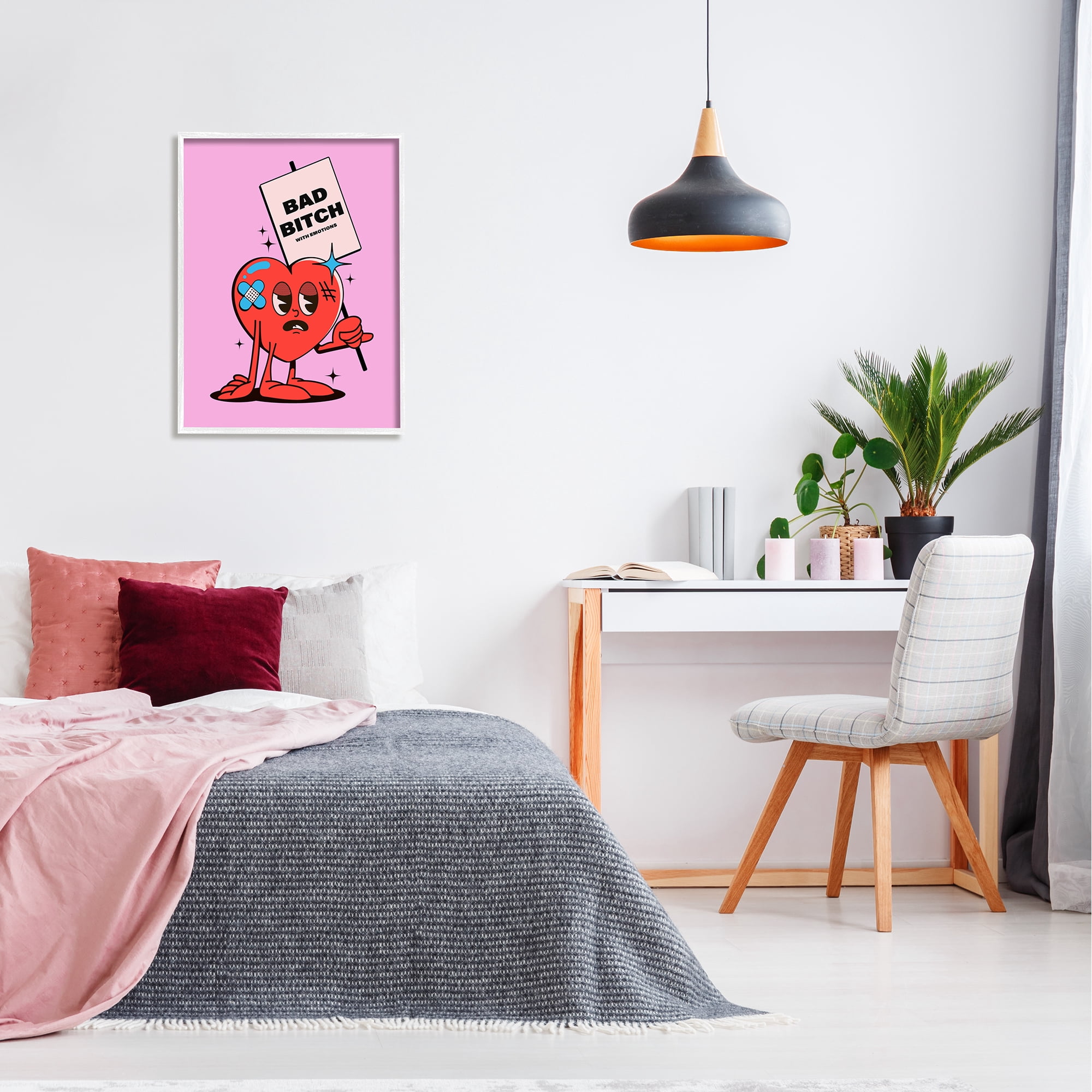 Stupell Industries Bad B*tch Emotional Heart Abstract Painting White Framed Art Print Wall Art, 24 x 30