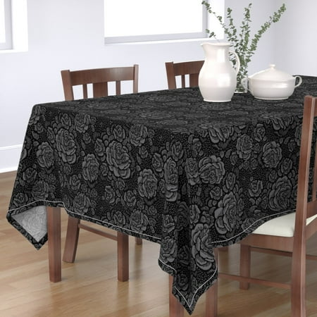 

Cotton Sateen Tablecloth 70 Square - Floral Woodcut Flowers Victorian Black Rose Dark Flower Gothic Print Custom Table Linens by Spoonflower