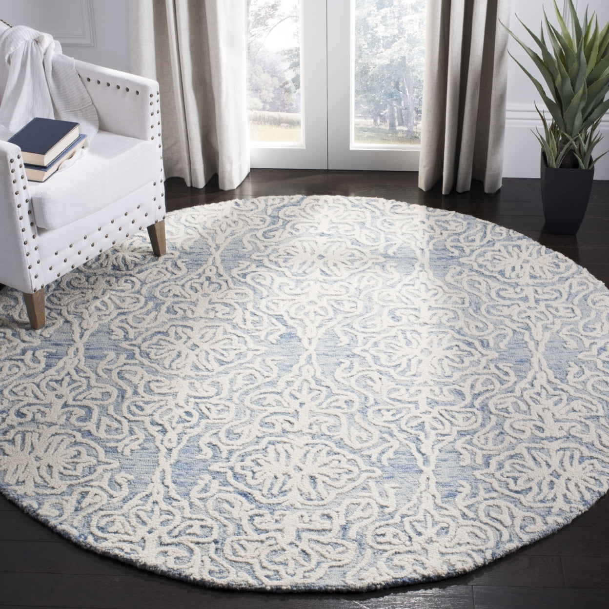 SAFAVIEH Blossom Asher Damask Wool Area Rug, Blue/Ivory, 8' x 10'