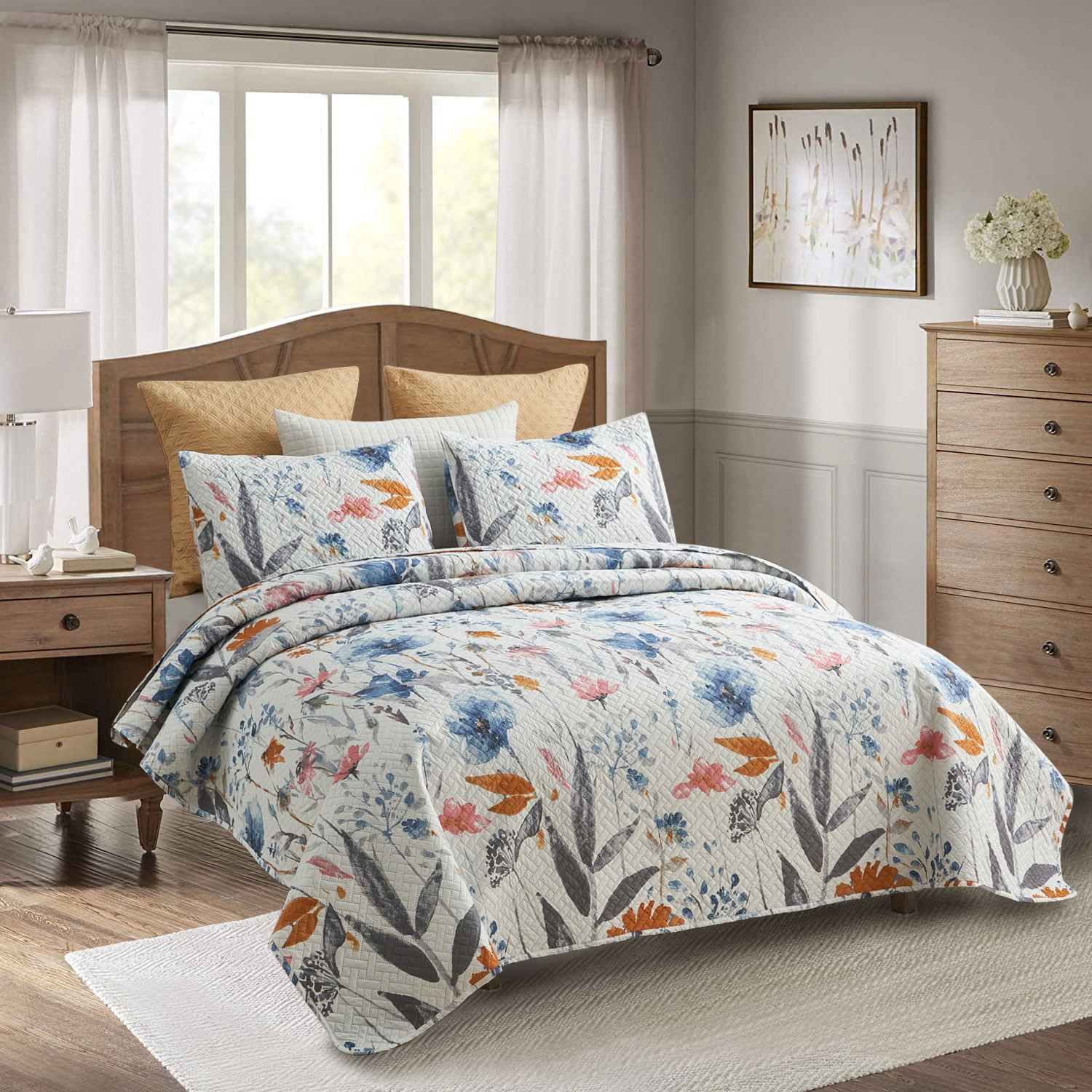 JML Quilt Set, King, Colorful Floral, 3 Piece