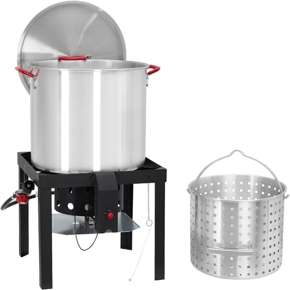 EastVita 100Qt Outdoor Cooking Shrimp and Crab Boiler Set 110000 BTU Propane Jet Burner (Electronic Ignition)