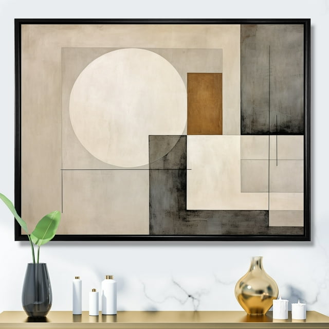 Designart Abstract Suprematism Oversized framed wall art decor, Abstract Suprematism framed wall Art, Harmonic Convergence Beige and Brown Suprematism , Beige Modern black framed wall art