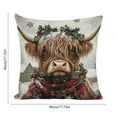 thumbnail image 3 of Christmas Highland Cow Pillow Cover – Multicolor Linen Look Faux 3D Printed Throw Cushion with Santa Hat Bull Design for Sofa Living Room Holiday Decor Fits 18x18 Insert, 3 of 6