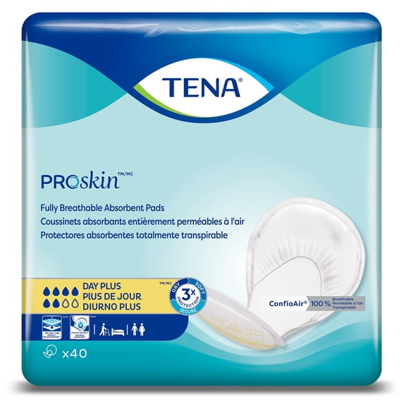 TENA Day Plus Heavy Absorbency Unisex Incontinent Pad, 40 Ct