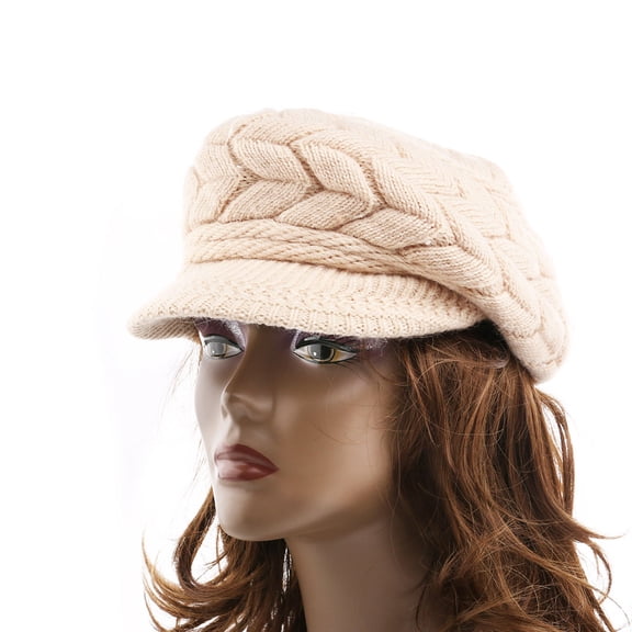 FONDOTIN Warm Knitted Hat Visor Design Woolen Yarn Beige 1Set 9.4X9.4X3.9In