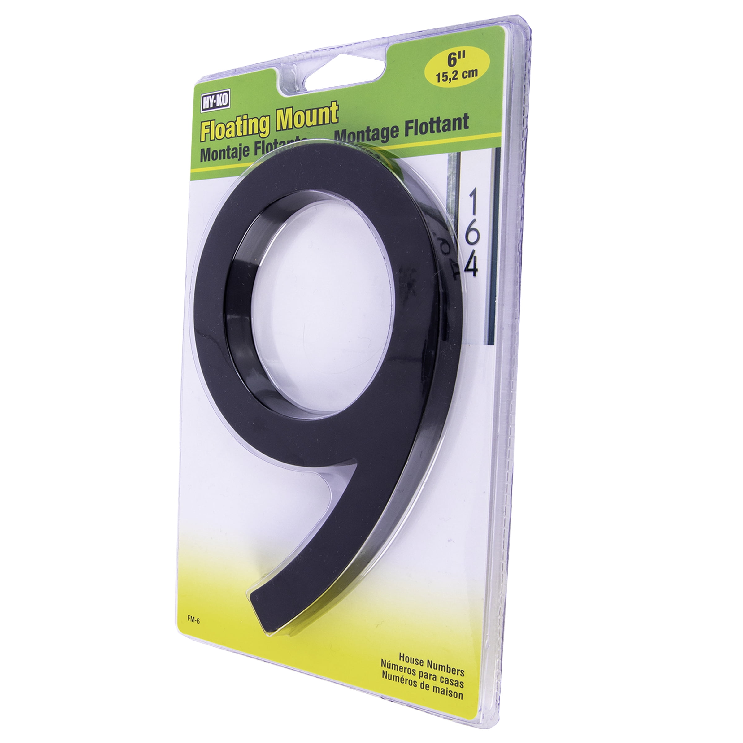 (3 pack) HY-KO 6" Black Floating Mount House Number 9