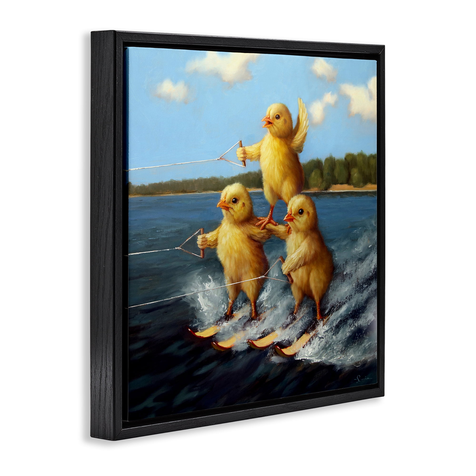 Stupell Industries Water Skiing Chicks Coastal Painting Black Floater Framed Canvas Art Print Wall Art, 18 x 18