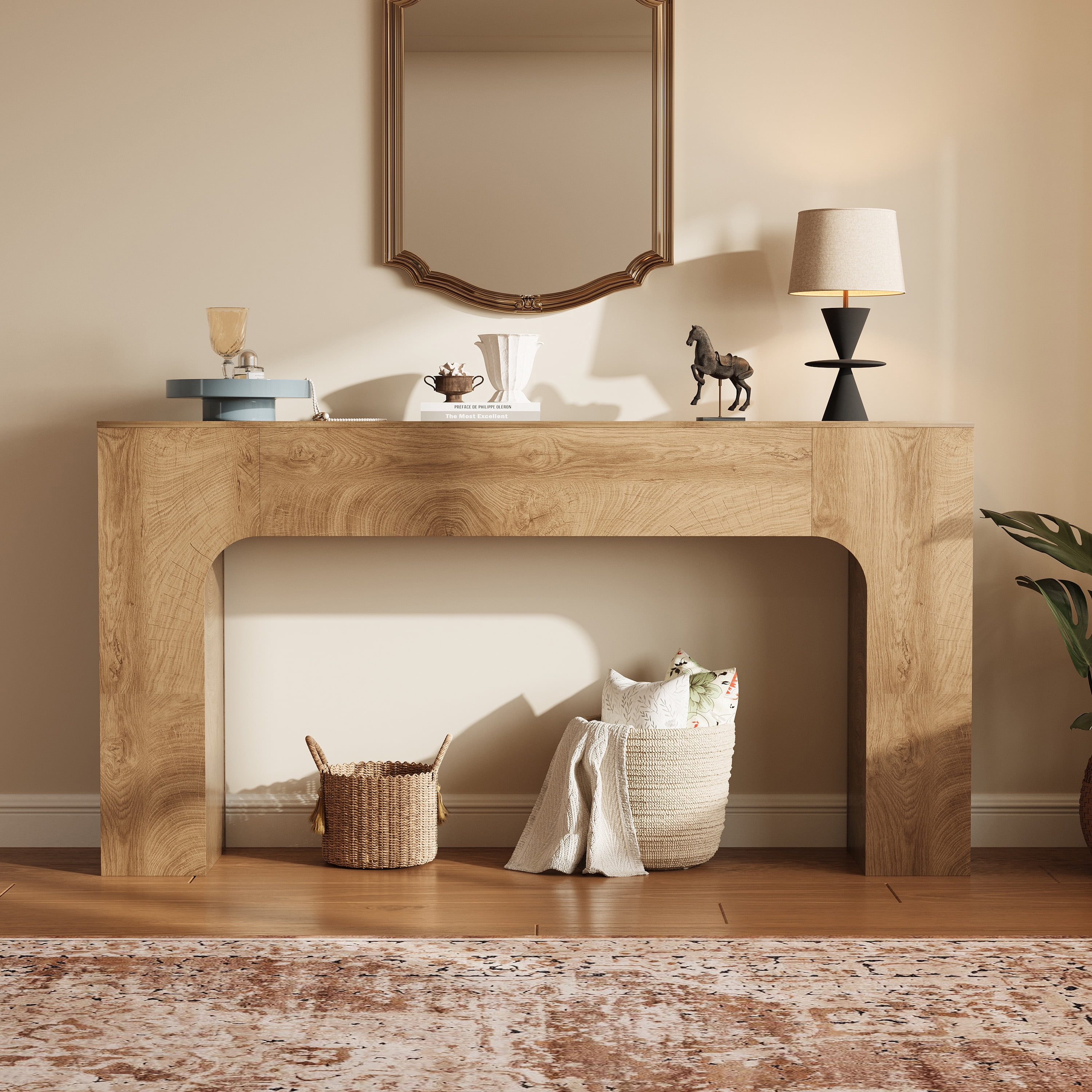 47 Inch Long Console Table for Entryway, Slim Narrow Entrance Hall Table, Farmhouse Wood Sofa Table Behind Couch for Living Room Foyer, Rustic Natural