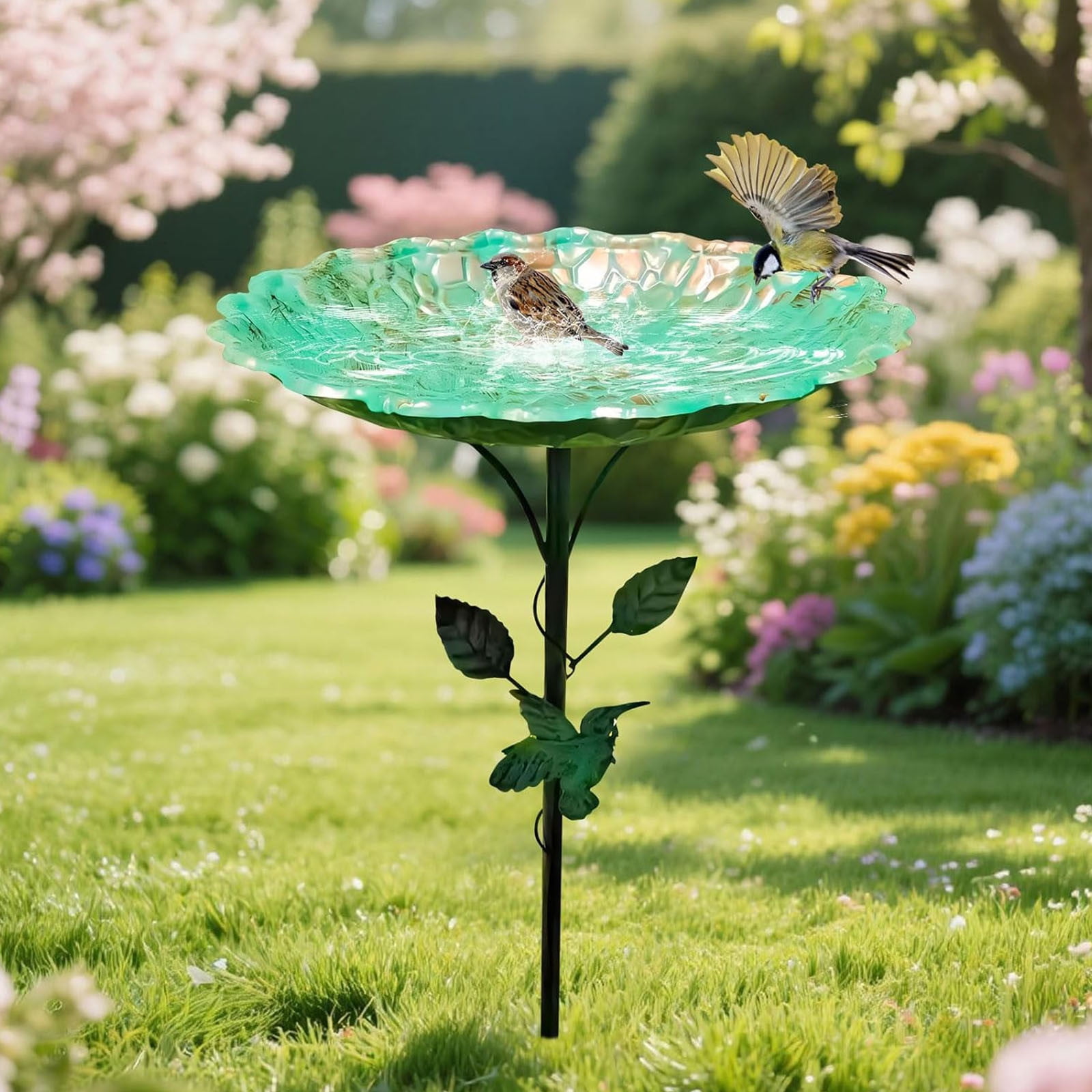 Bird Bath for Outside, 32 Inch Metal Birdbath Bowl with 3 Prong Base Stand Outdoor Bird Baths Bird Feeder Garden Decor Yard Art