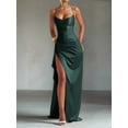thumbnail image 3 of Women'S Ruffled Satin Spaghetti Strap Ball Gown Bridesmaid Dress Long Dark Green M, 3 of 6