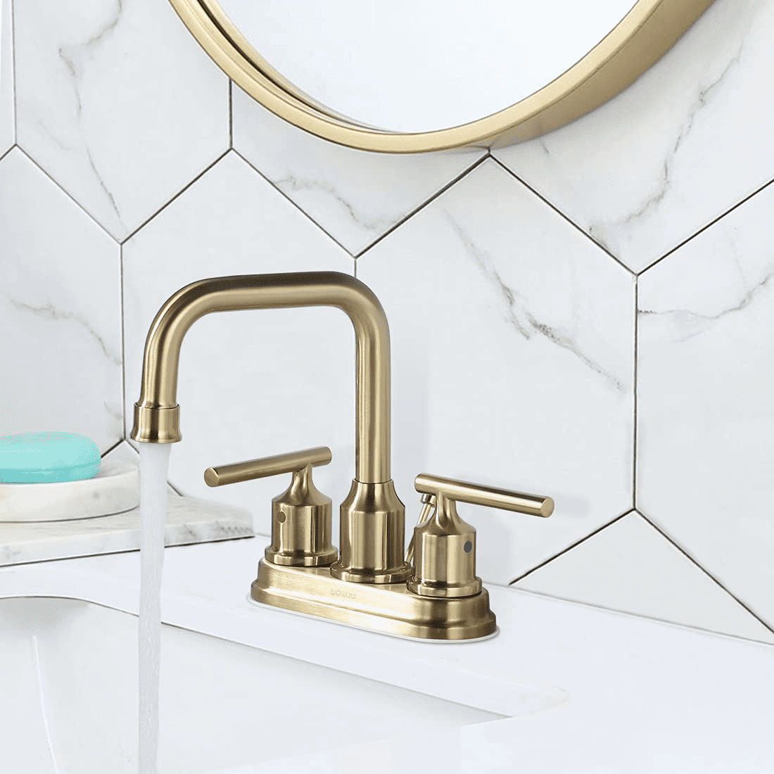 Wowow Brushed Gold Bathroom Faucet 4 Inch Bathroom Sink Faucet 2 Handle Vanity Faucet