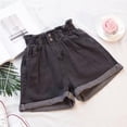 thumbnail image 2 of Hurxie Women's Paper Bag Waist Button Roll Up Hem Denim Shorts with Pockets Black,XL, 2 of 5