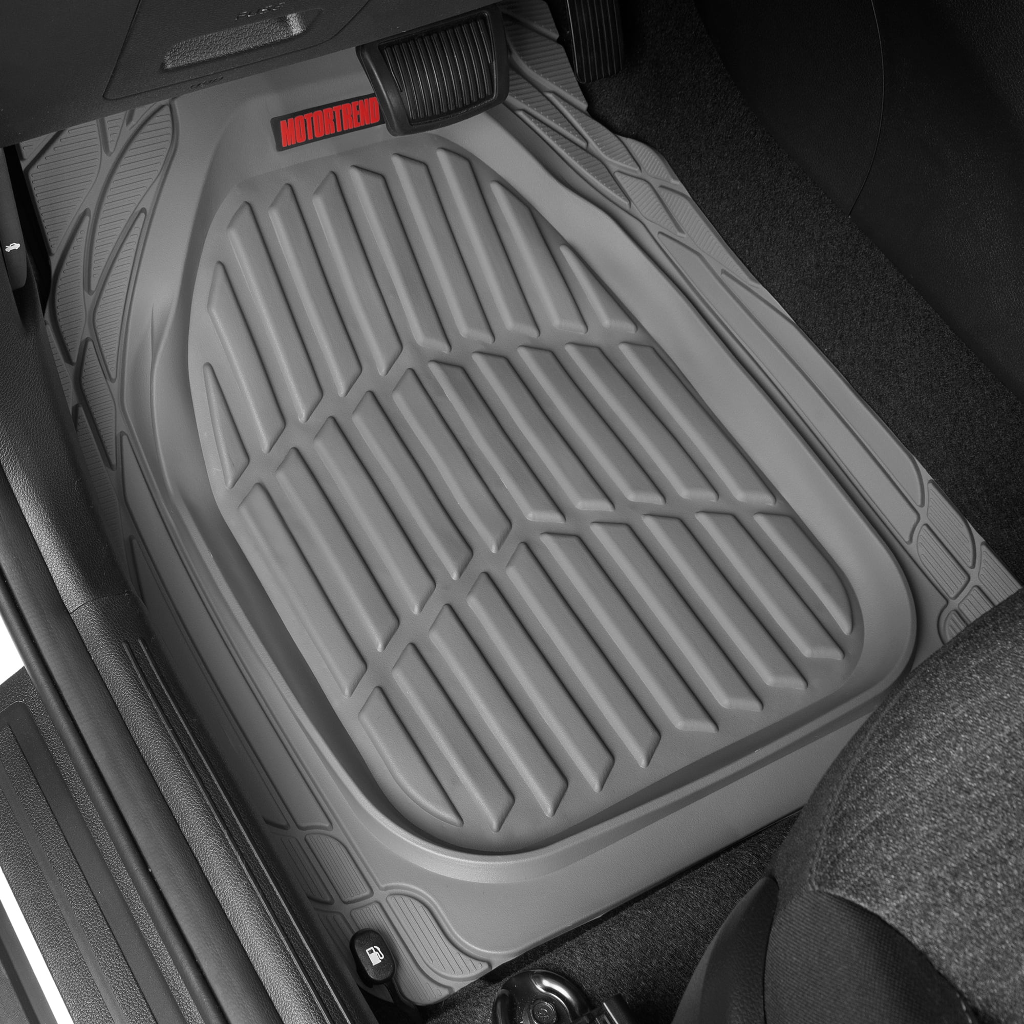 MOTOR TREND & BDK Heavy Duty Gray Rubber Car Mats Full Set - Universal Trim-To-Fit All Weather Floor Mats - Floor Mats for Car Accessories - Front & Back Interior Floor Mats for Truck Accessories
