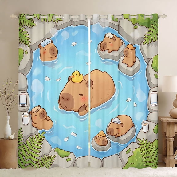 Erosebridal Kids Cute Capybara In The Water Black Out Curtains,Cartoon Animal Yellow Duck Curtains Pack of 2 (42x63 Each) For Boys Girls,Breathable Home Decor