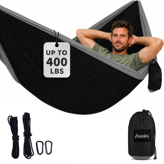 Asunby Camping Hammock 500 lbs Capacity, Portable Hammocks with Tree Straps & Attached Carry Bag, Camping Essentials Gear, Perfect for Outside Indoor Hiking Beach Backpack Travel