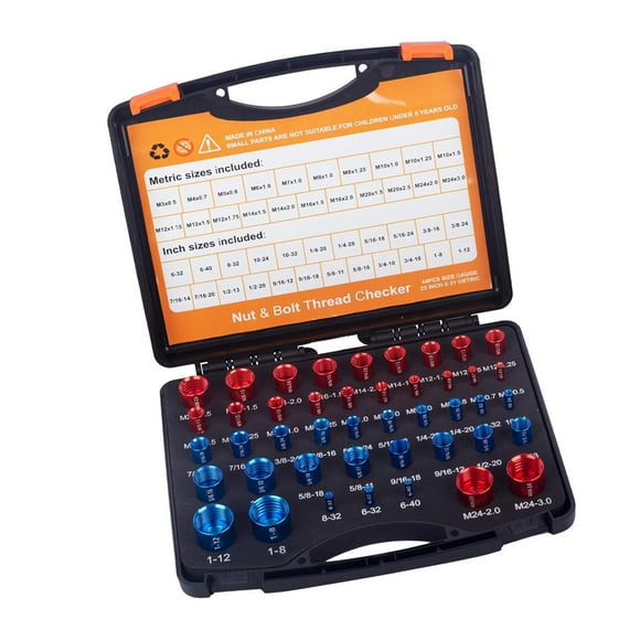 Thread Checker Box, Metric and Imperial Measurement Nut and Bolt Thread Checker 44PCS Compact  for Maintenance