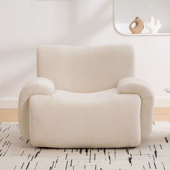 S-HOME Modern Chenille Oversized Sofa Chair with Ergonomic Design 42 Inch Deep Seat for Living Room Bedroom or Dorms, Beige