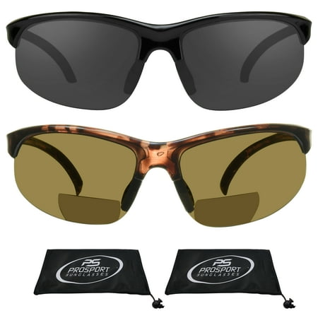 proSPORT 2 Pairs 1.50 Bifocal Reader Sunglasses Dark Gray Smoke & Brown Lens Sport Wrap Polycarbonate Golf Cycling Driving Running Tennis Motorcycle Men Women price history on PriceWatchPro