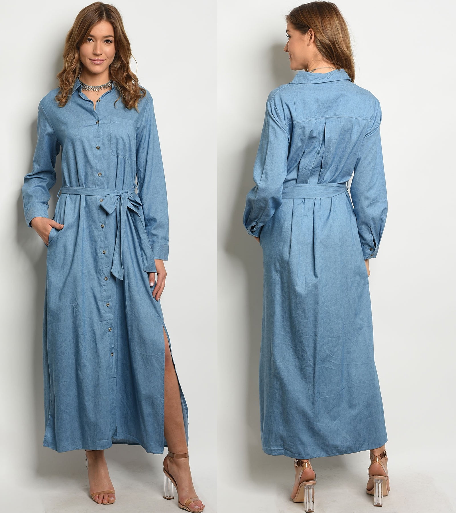 denim maxi shirt dress
