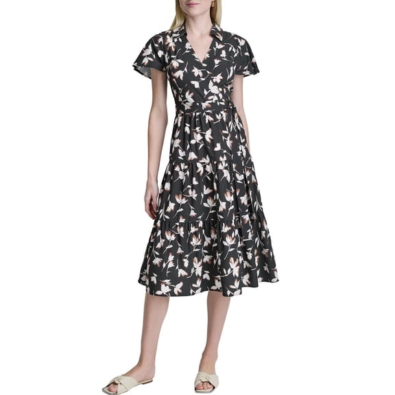 DKNY womens Faux Wrap Midi Dress, 12, Multicolor