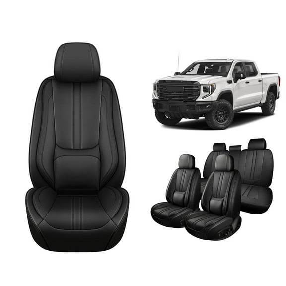 Faifani Car Seat Covers For GMC For Sierra 2007-2024, Waterproof Nappa Leather Auto Seat Protectors with Lumbar Support, Luxury Automotive Interior Accessories