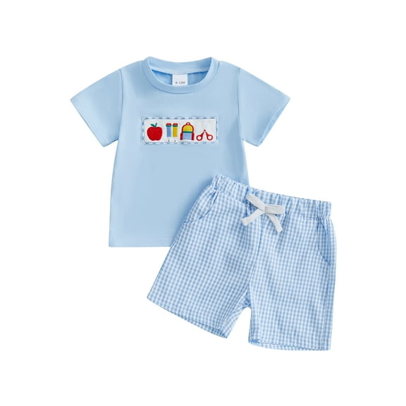 BemeyourBBs 2Pcs Baby Boy Summer Outfits Embroidery T-Shirt Plaid Shorts