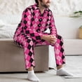 thumbnail image 7 of KLL pink and black argyle Sleepwear Mens Flannel Pajamas,Long Cotton Pj Set-, 7 of 7