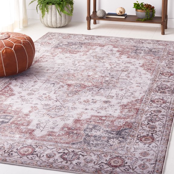SAFAVIEH Tucson Nazca Traditional Machine Washable Area Rug, Beige/Light Sage, 6' x 6' Square