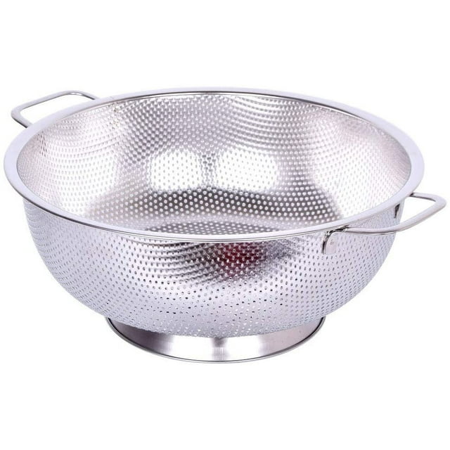 Colador de acero inoxidable - Colador microperforado de 5 cuartos para pastas, bayas, verduras, frutas, fideos, ensaladas - Colador de alimentos de cocina con asas resistentes y base de anillo grande