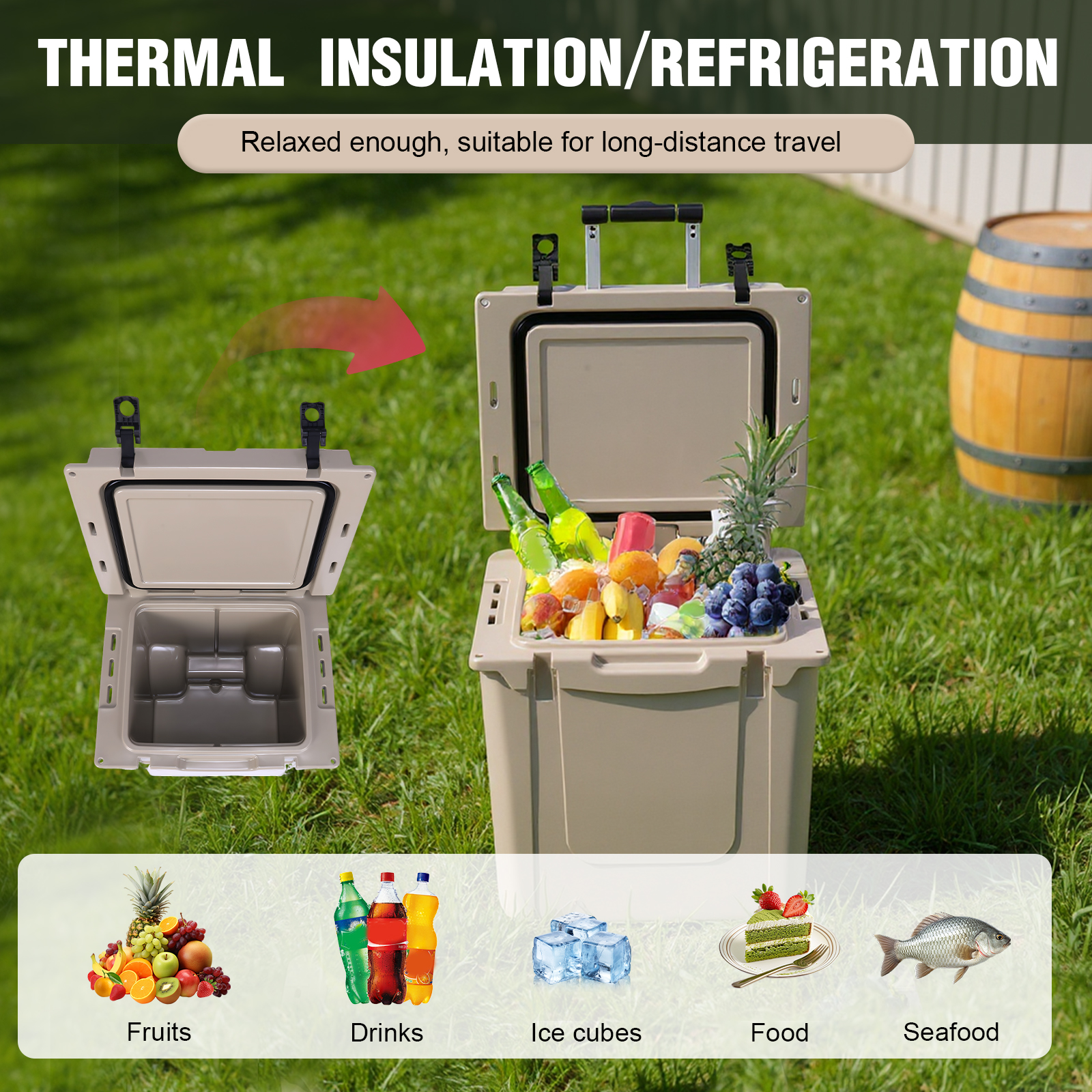 Qiyester Insulated Cooler Portable Hard Sided Ice Chest Lunch Box Anti-Slip with Pull Handle Wheels for Beach, Drink, Beverage, Camping, Picnic, Fishing, Boat, Barbecue (5L)