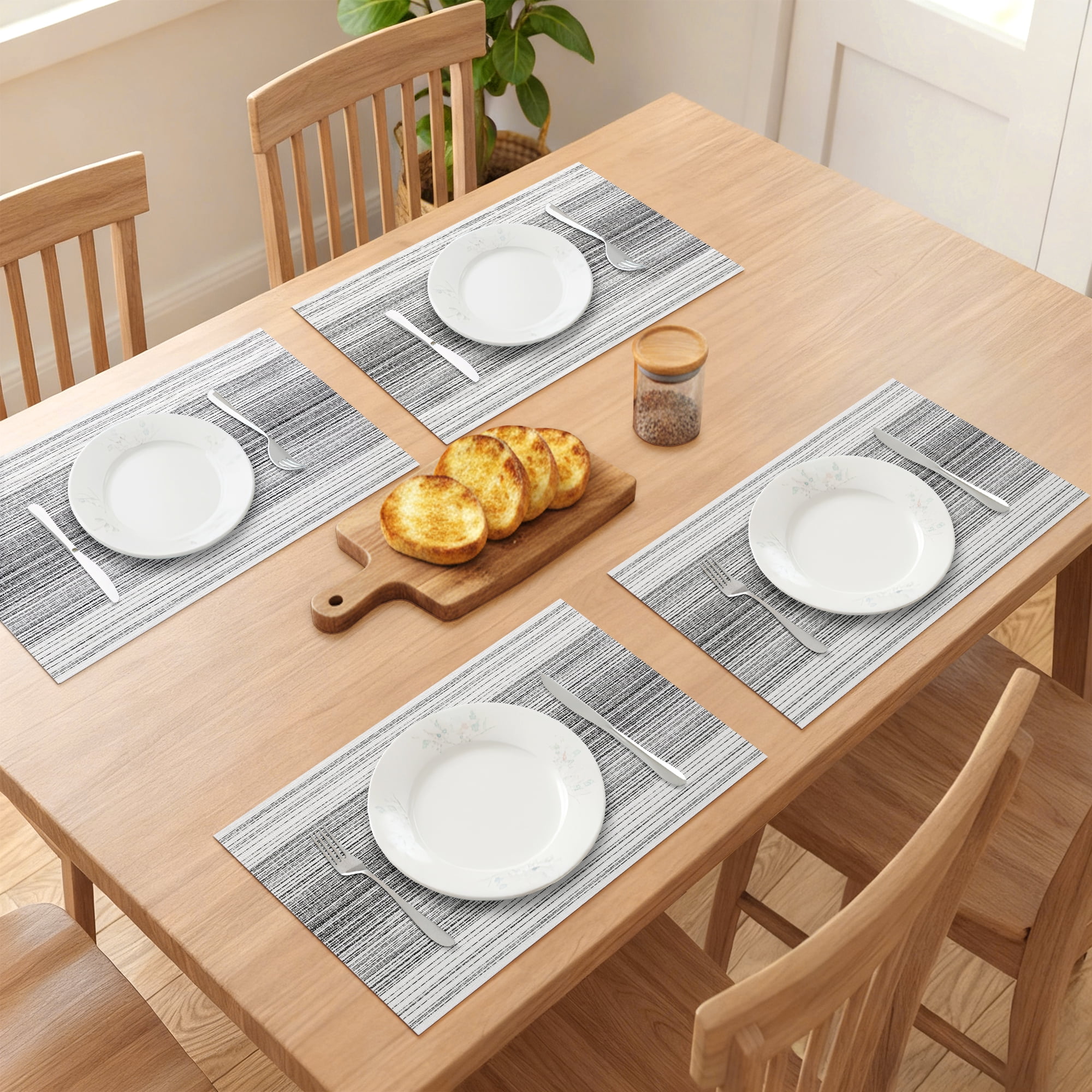 Unique Bargains Rectangle Set of 6 Heat Resistant Table Mats Black 17.7x11.8inch