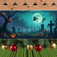 thumbnail image 5 of Glow in Dark Halloween Background Spooky Cemetery Full Moon Tombstones Jack O Lantern for Party Decoration Holiday, 5 of 6
